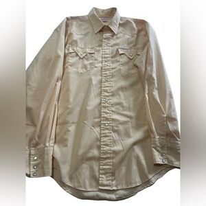 Western Boot factory western shirt beige snap pearl buttons yoke XL